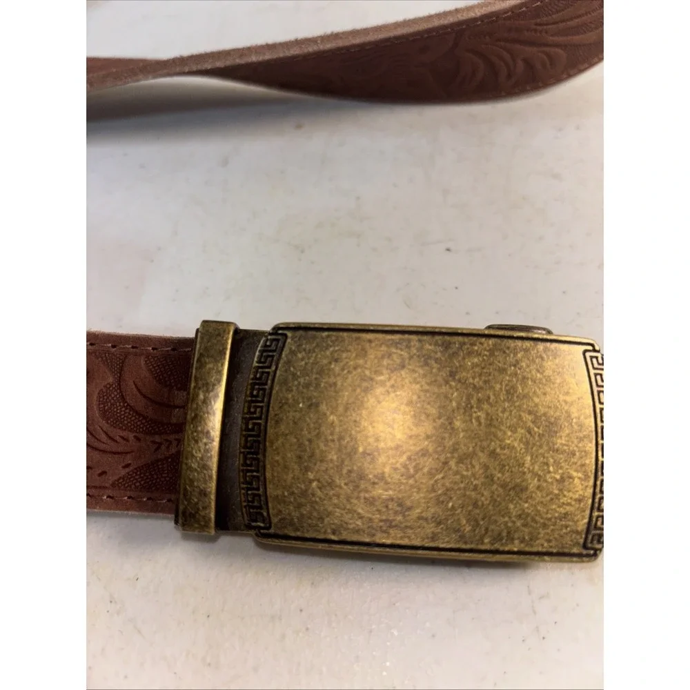 Chaoren Ratchet Cowboy Western Belt Brass Buckle Sz‎ 38 Flower Design Brown